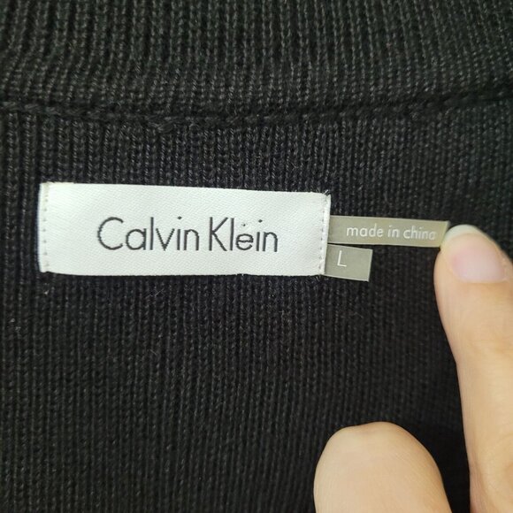 Calvin Klein Dress Womens L‎ Black Zipper Front Sweater 3/4 Sleeve Sheath Knit - Picture 4 of 14